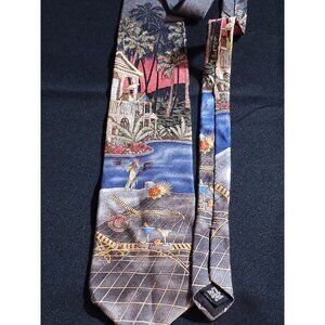Vintage Colorful Croft & Barrow Tropical Landscape Necktie With Exotic Design